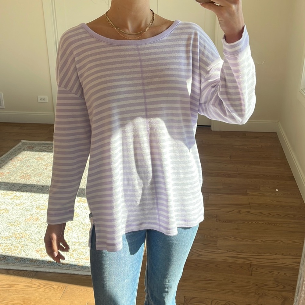 T By Talbots Purple And White Striped Sweater Top With Keyhole In Back Size 1x